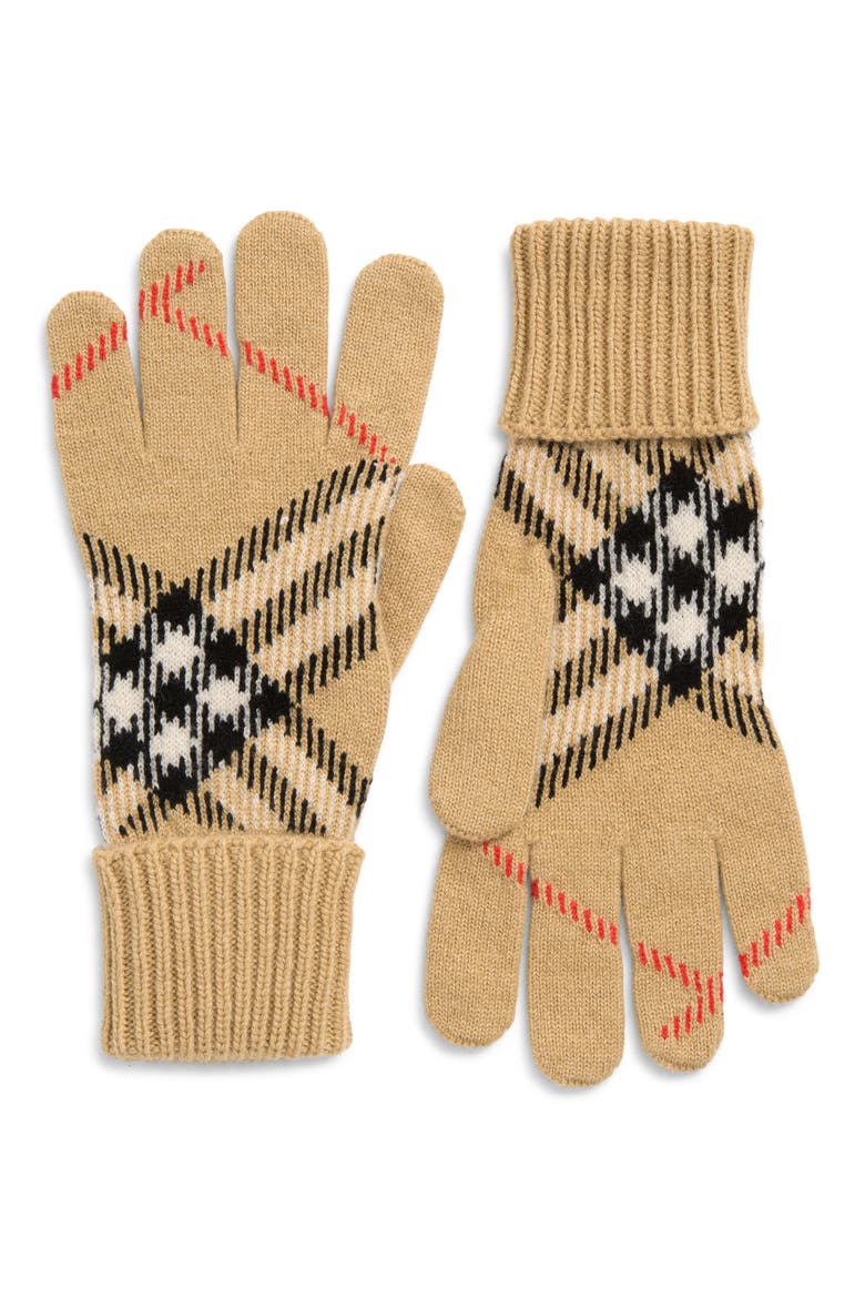 Large Core Check Cashmere Blend Gloves, Main, color, SAND