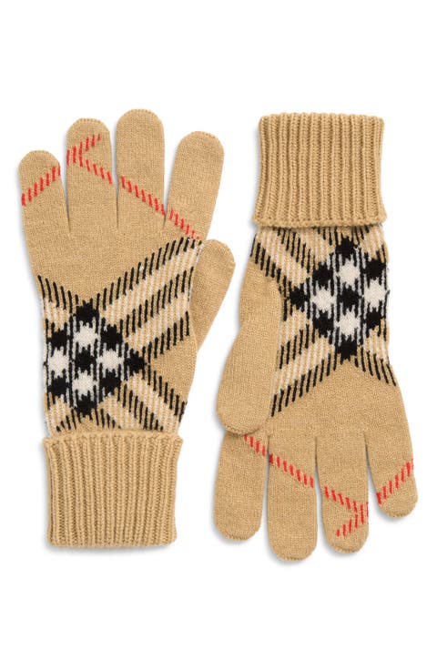 Large Core Check Cashmere Blend Gloves