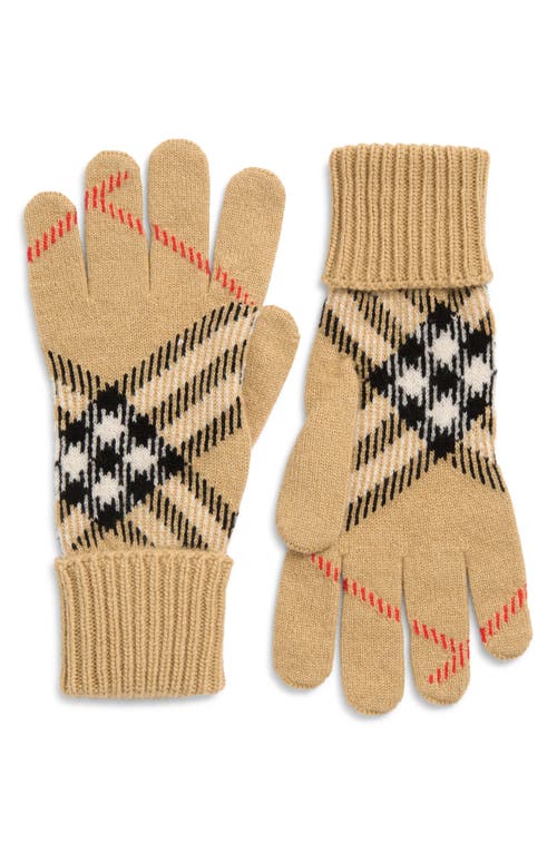 Burberry Large Core Check Cashmere Blend Gloves In Brown