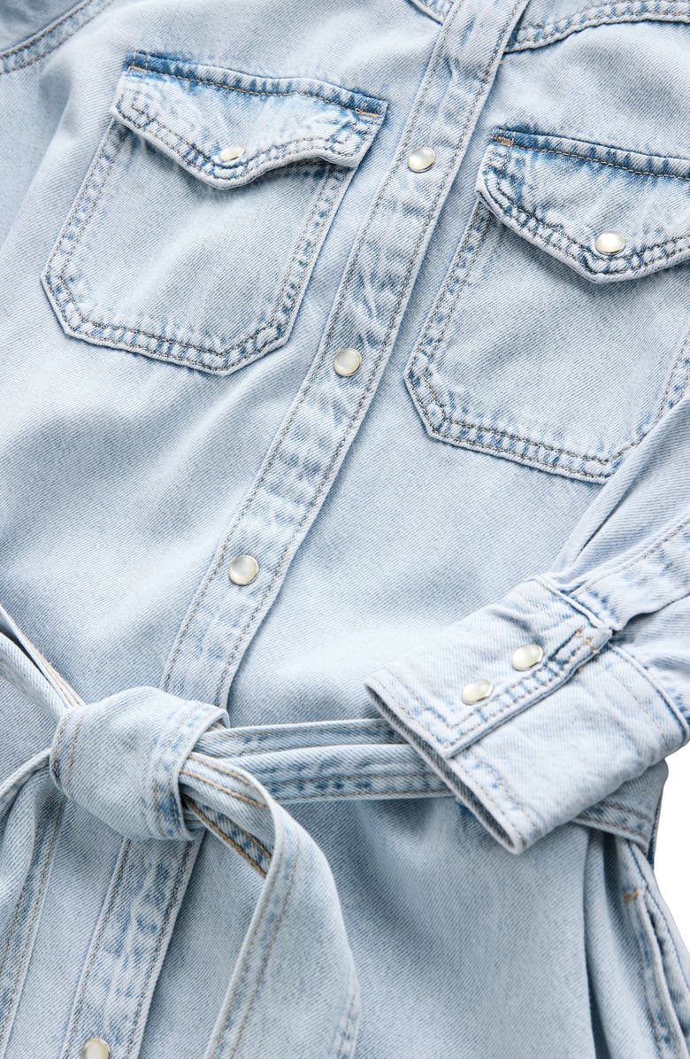 NEXT Tie Waist Long Sleeve Denim Maxi Dress, Alternate, color, Blue