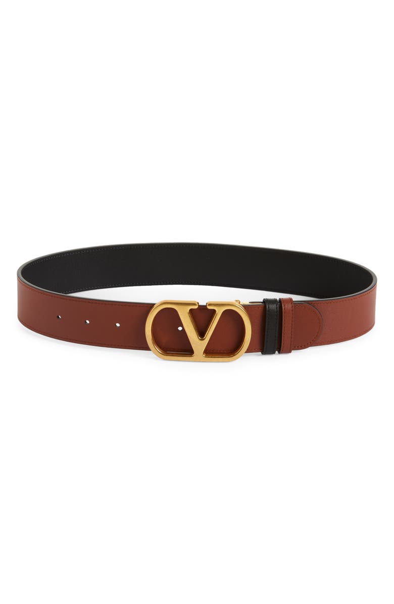 Valentino Garavani VLOGO Signature Reversible Leather Belt, Alternate, color, Black/ Camel