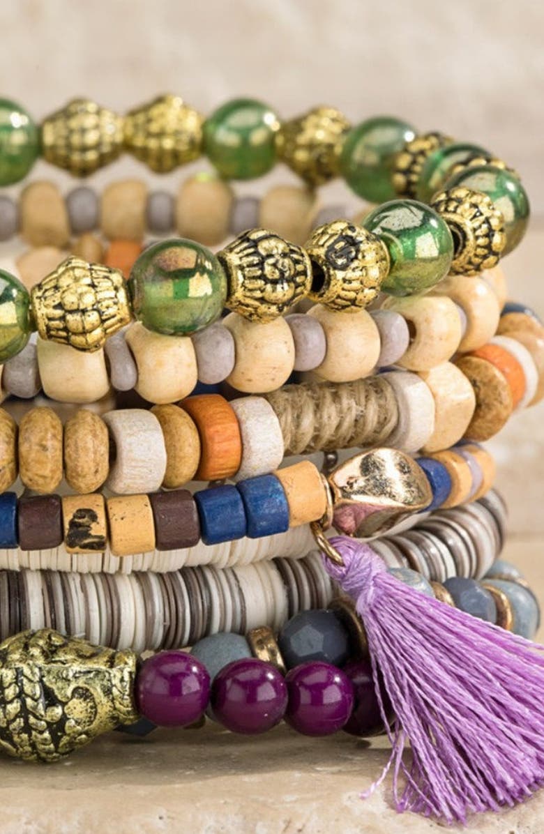 Humanist Beauty Abundance Stacking Bracelet Set, Alternate, color, Mauve / Green / Brown