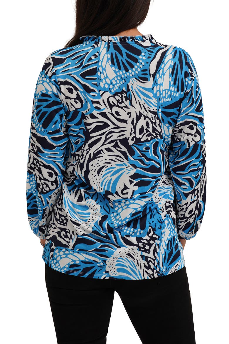 Printed Mesh Long Sleeve Top, Alternate, color, JESSA DENIM