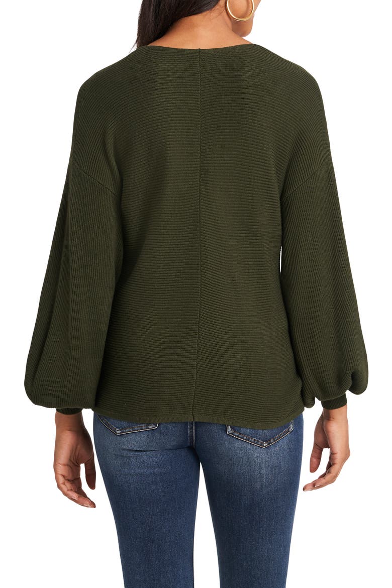 Ribbed Balloon Sleeve Cotton Blend Sweater, Alternate, color, OLIVE TREE