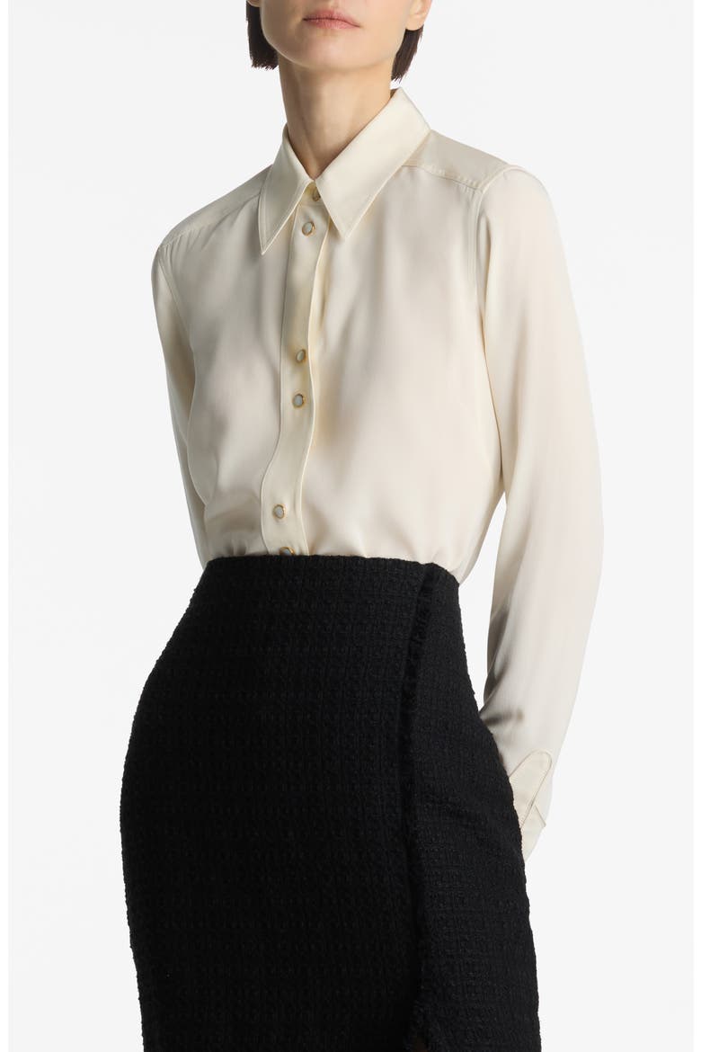 Silk Snap-Up Shirt, Main, color, ECRU