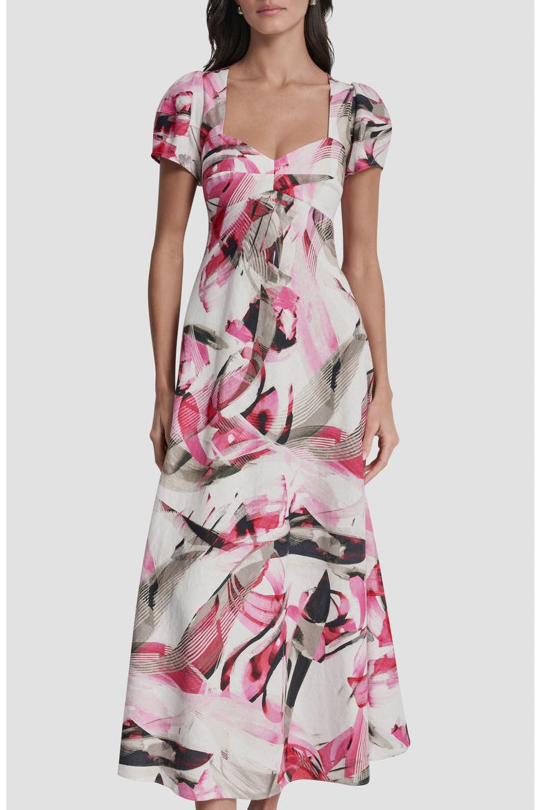 Print Short Sleeve Midi Dress, Alternate, color, SPRING WISPS