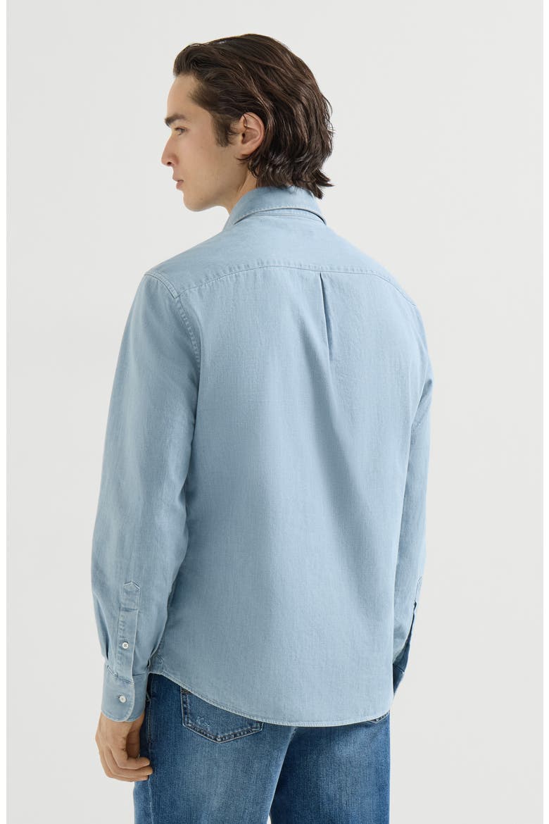 Lightweight denim shirt with Italian collar and chest pocket, Alternate, color, Light Blue Denim
