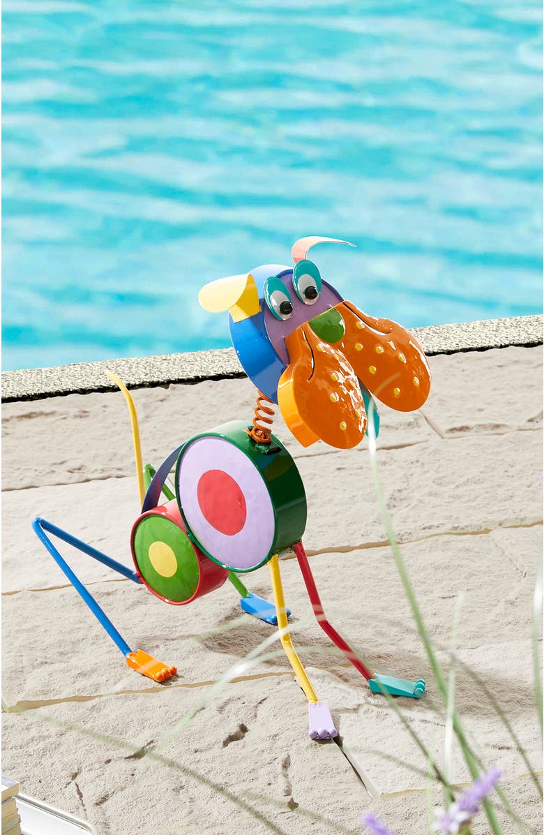 Glitzhome Metal Novelty Puppy or Cat Garden Statues, Alternate, color, Green