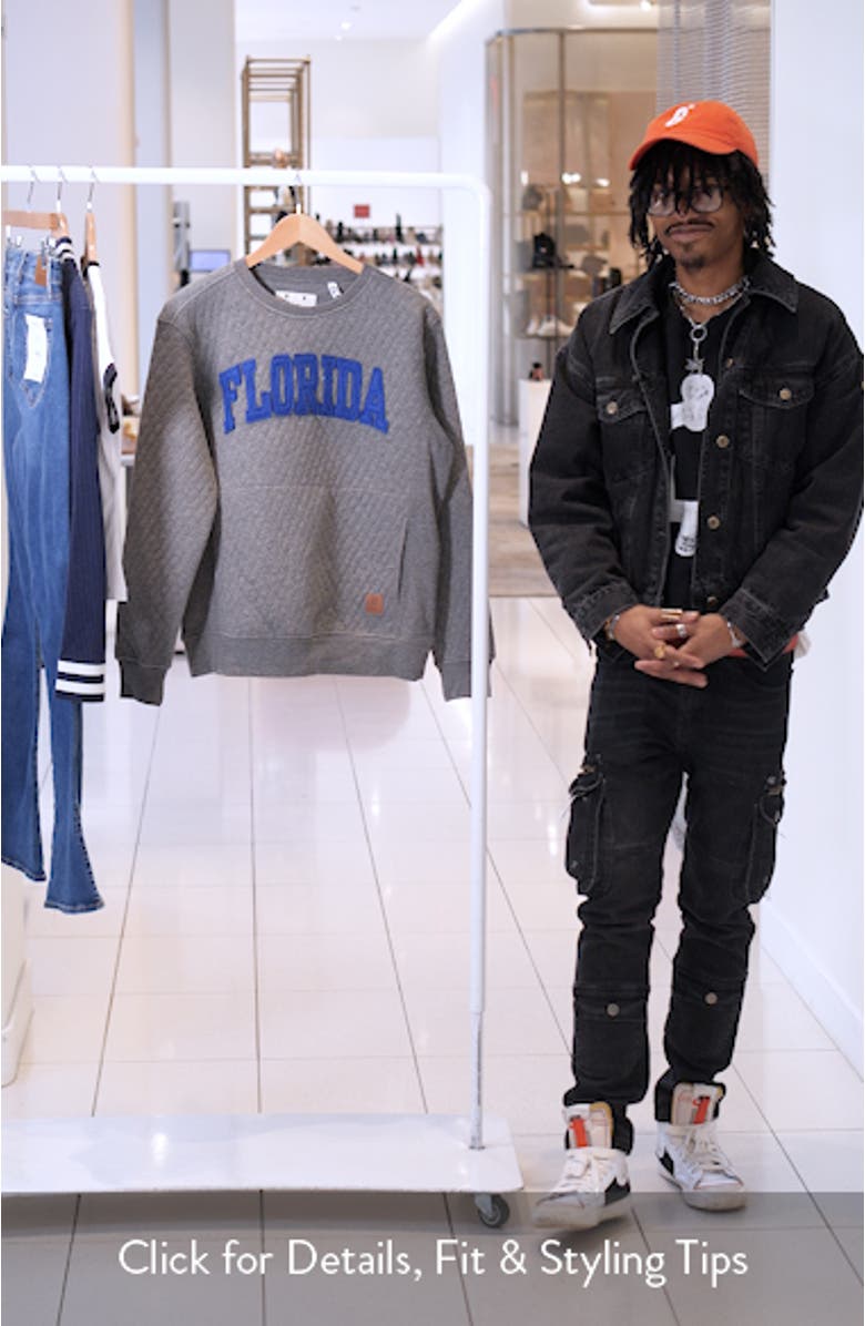 Women's Pressbox Heather Charcoal Florida Gators Moose Quilted Pullover Sweatshirt, sales video thumbnail