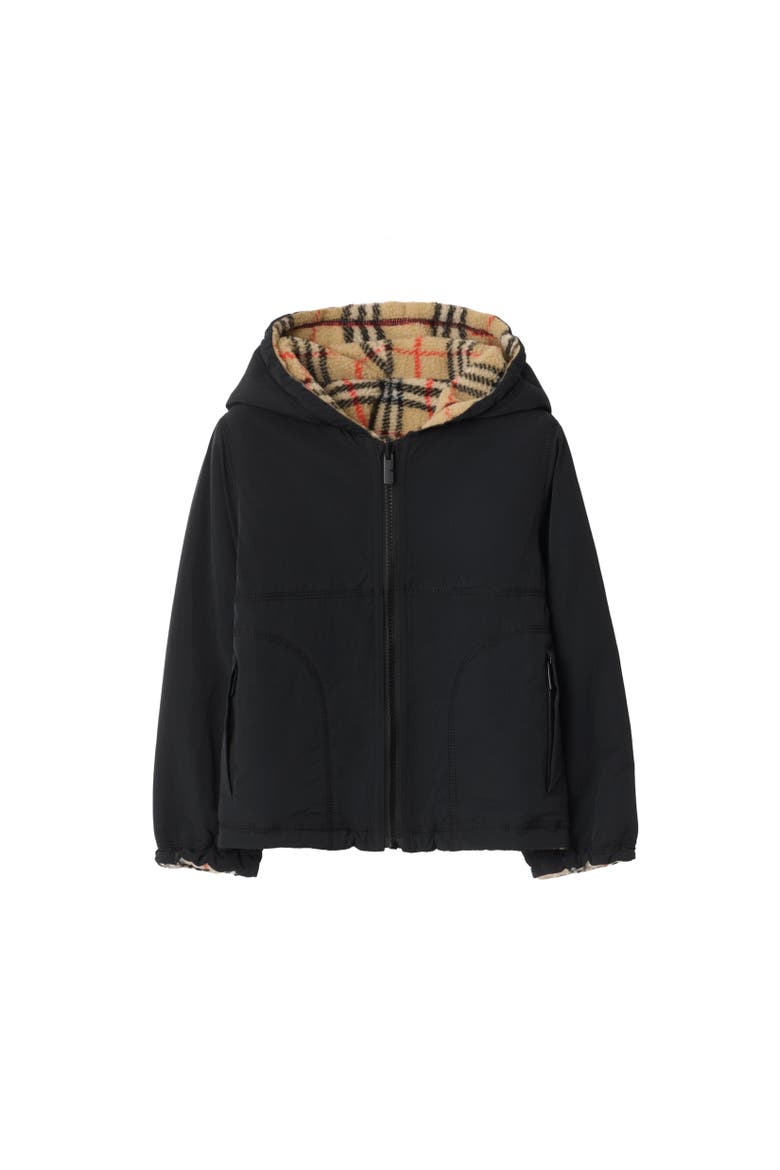 Reversible Check Fleece Hooded Jacket, Alternate, color, Black