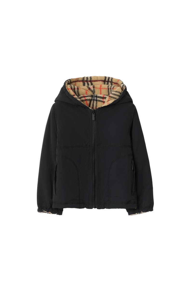 Burberry Reversible Check Fleece Hooded Jacket, Alternate, color, Black