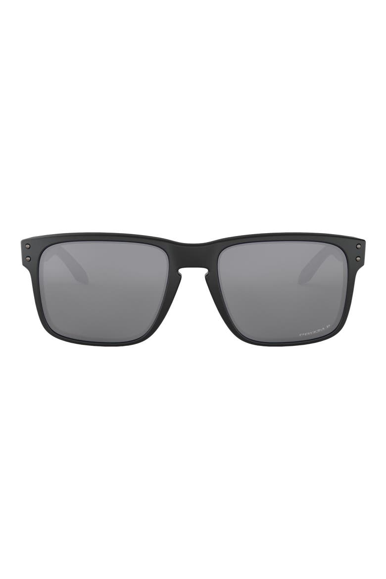 56mm Polarized Rectangular Sunglasses, Main, color, BLACK