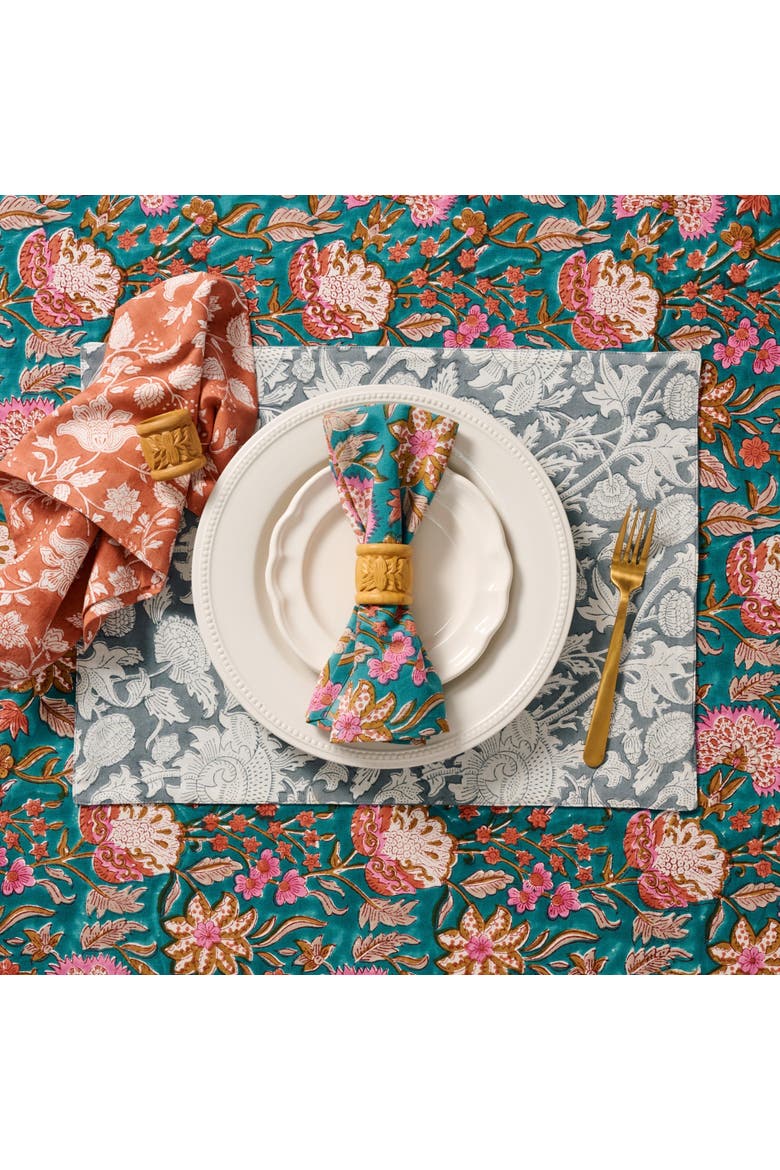 Stabaka Blockprint Tablecloth, Alternate, color, Teal