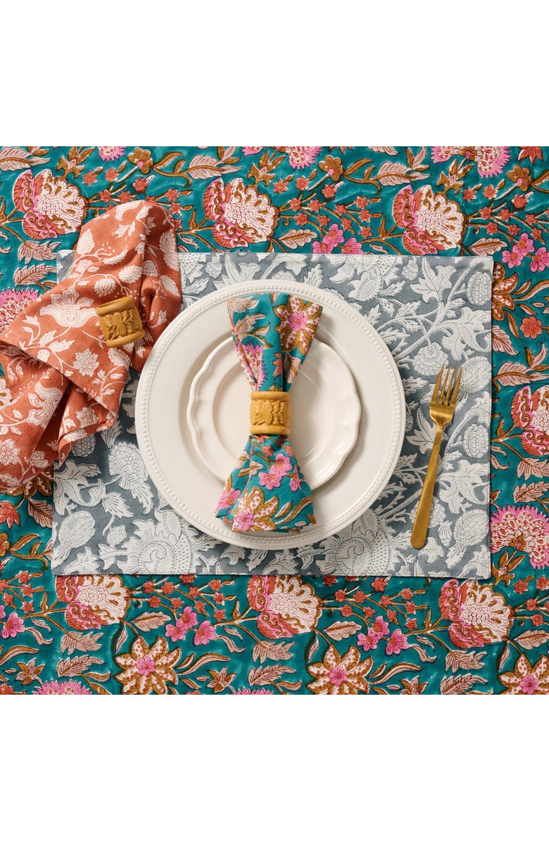 Ten Thousand Villages Stabaka Blockprint Tablecloth, Alternate, color, Teal
