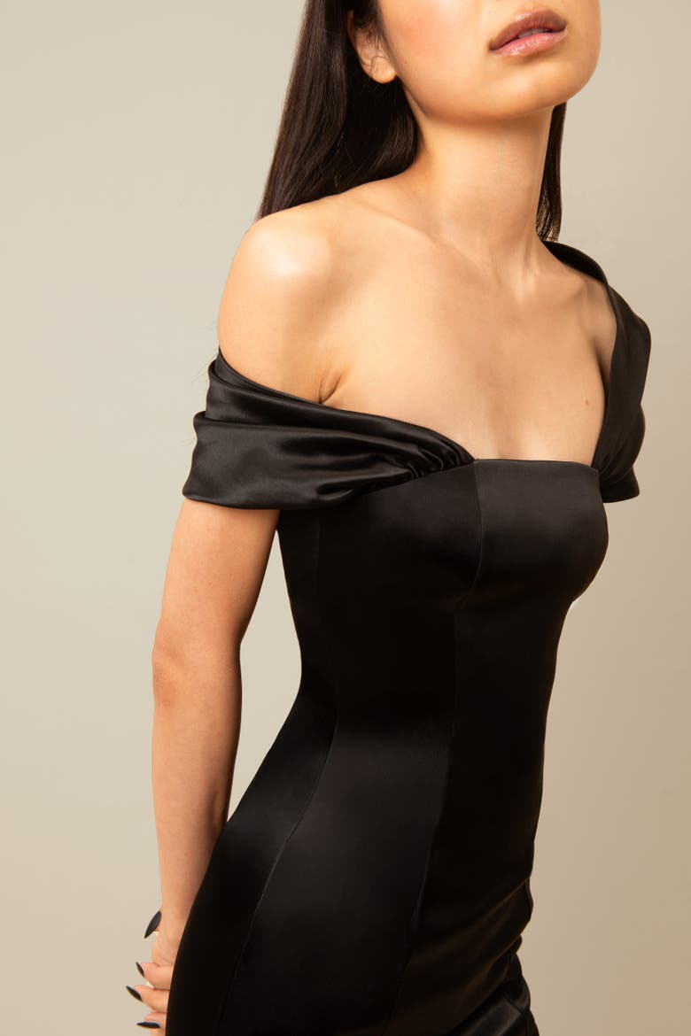 Tarot Shiny Fitted Versatile Satin Dress, Alternate, color, Black