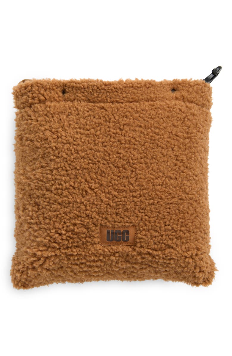 UGG<sup>®</sup> UGGfluff Packable Quilted Faux Shearling Trim Scarf, Alternate, color, Chestnut