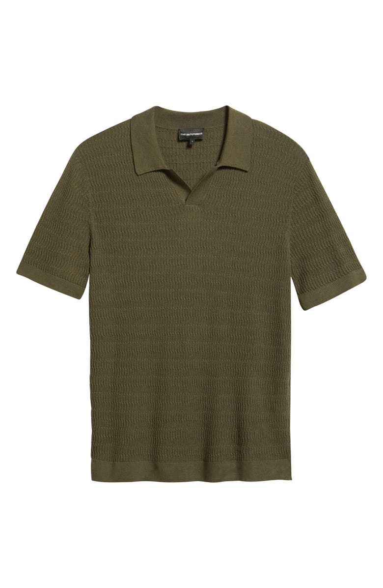 Emporio Armani Johnny Collar Short Sleeve Twisted Rib Wool Polo Sweater, Alternate, color, Green