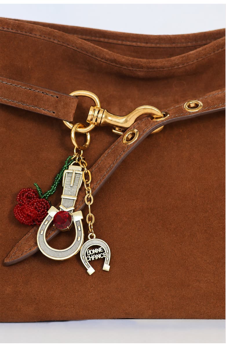 Petit Moments Beaded Rosette Keychain, Alternate, color, Gold/ Red