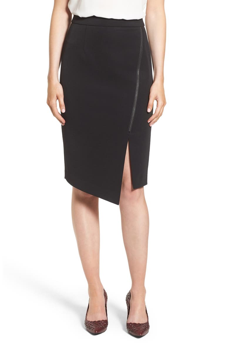 Asymmetrical Zip Pencil Skirt, Main, color, BLACK