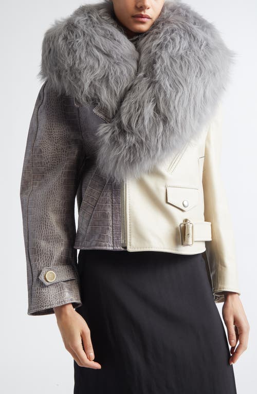 Marni Leather Biker Jacket With Genuine Shearling Collar In White