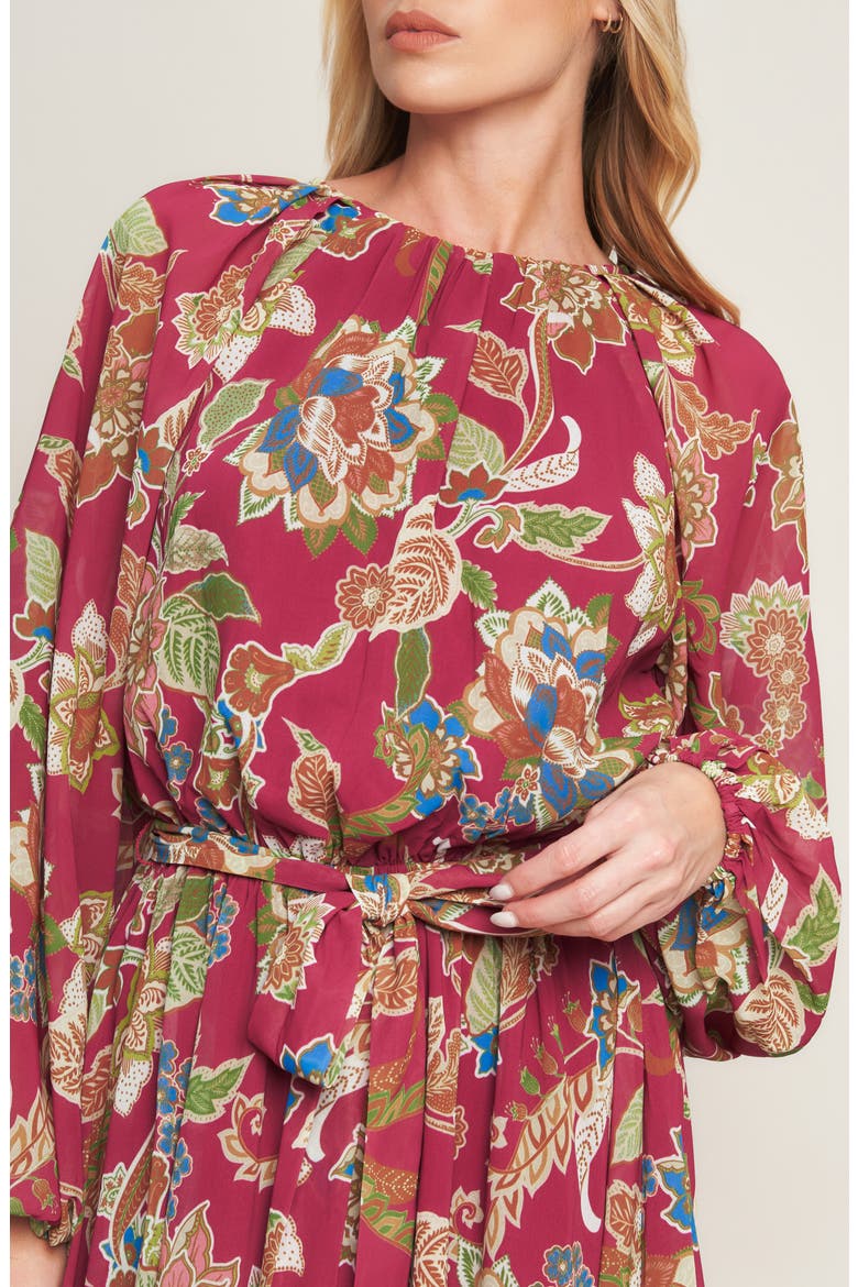 Print Long Sleeve Maxi Dress, Alternate, color, MERLOT