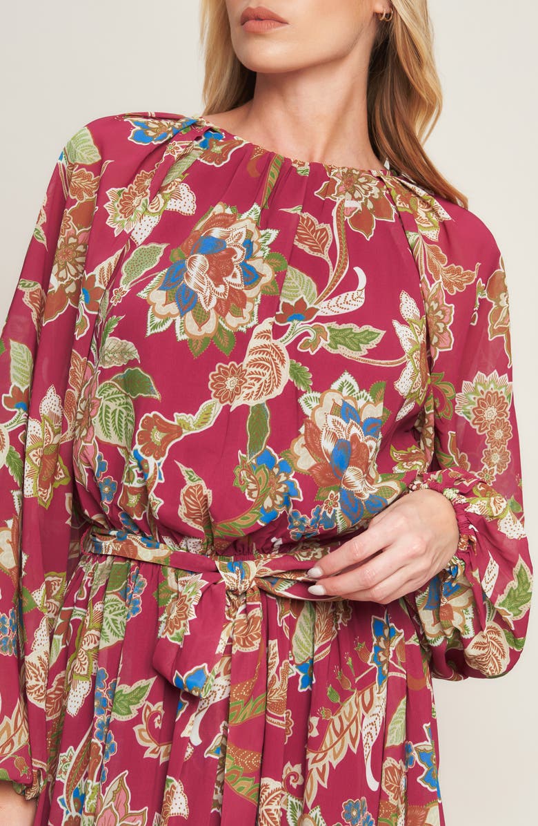 FLYING TOMATO Print Long Sleeve Maxi Dress, Alternate, color, Merlot