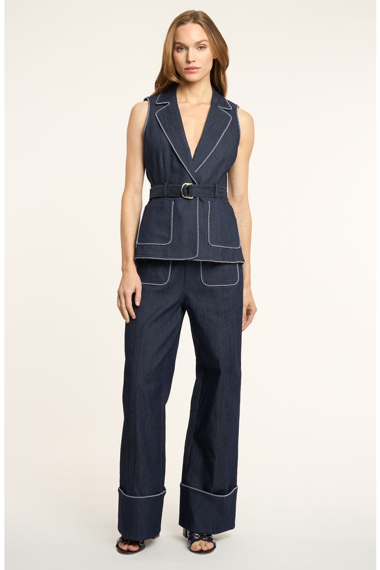 Andrea Whipstitch Trim Denim Vest, Alternate, color, INDIGO