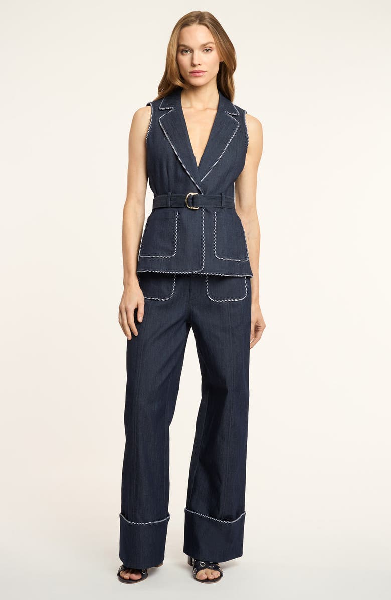 Cinq à Sept Andrea Whipstitch Trim Denim Vest, Alternate, color, Indigo