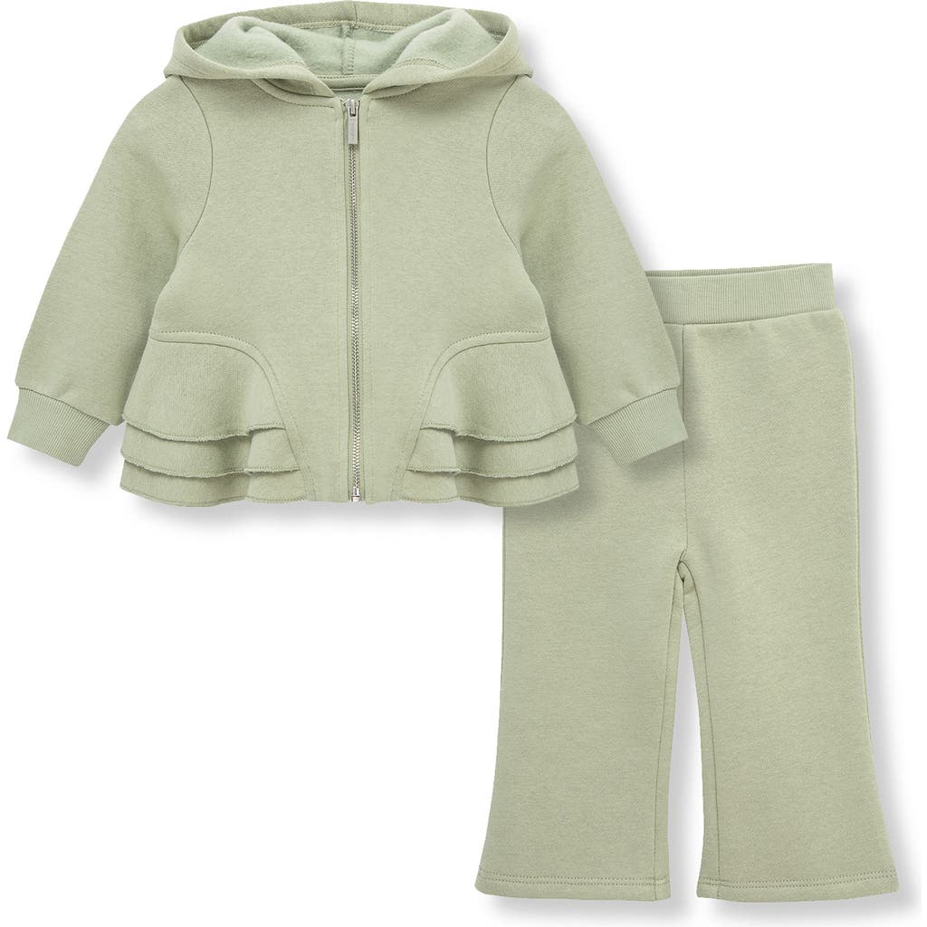 Habitual Kids Ruffle Trim Hoodie & Sweatpants Set In Green