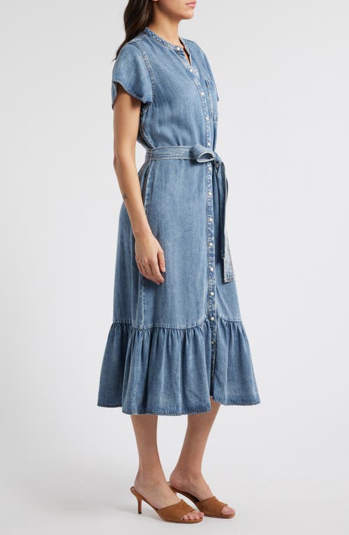 Rails Kahlo Belted Flounce-hem Midi Dress In Mid Blue