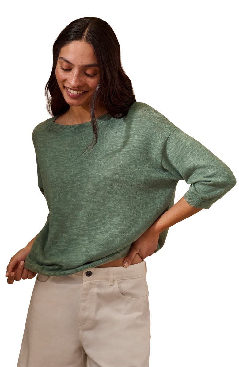 Celtic & Co. 3/4 Sleeve Linen Blend Crew Neck Top, Alternate, color, Dark Sage