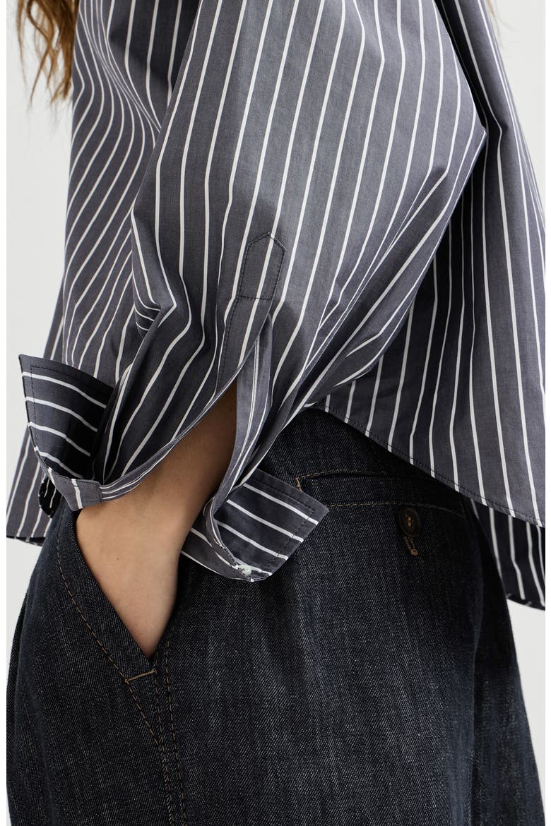 Striped cotton poplin shirt, Alternate, color, Denim