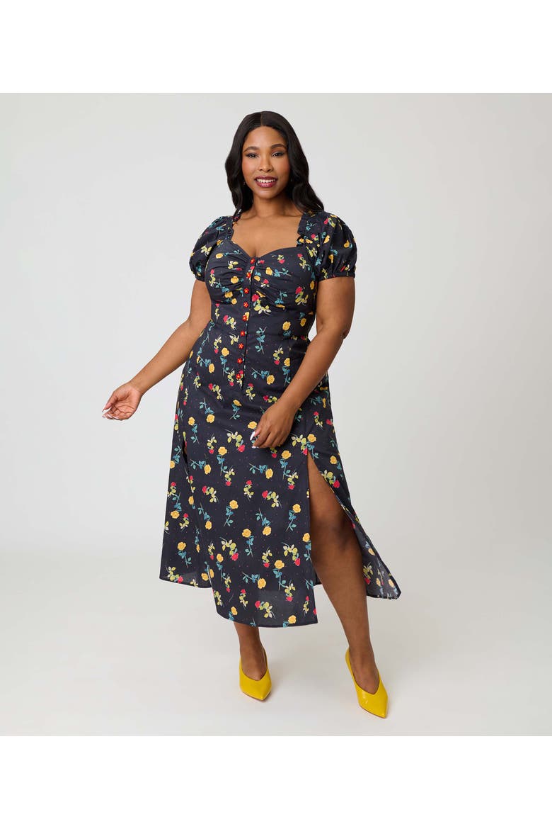 Plus Size Sweetheart Midi Dress, Main, color, Black Floral Print