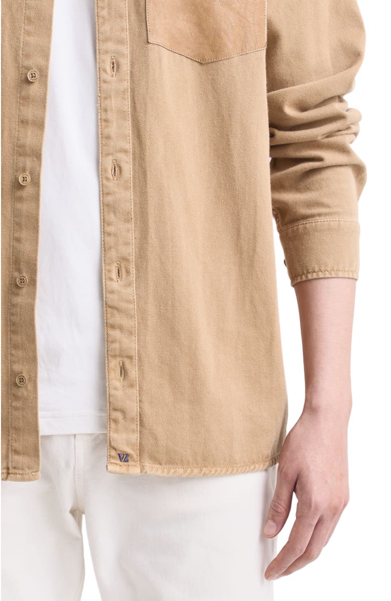 Velez Long-Sleeve Cotton Overshirt With Leather Pocket, Alternate, color, Beige