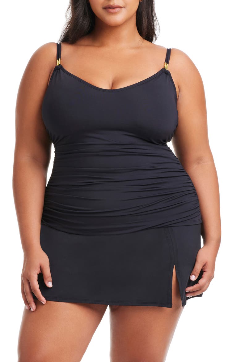 Scoop Neck Tankini Top, Main, color, BLACK