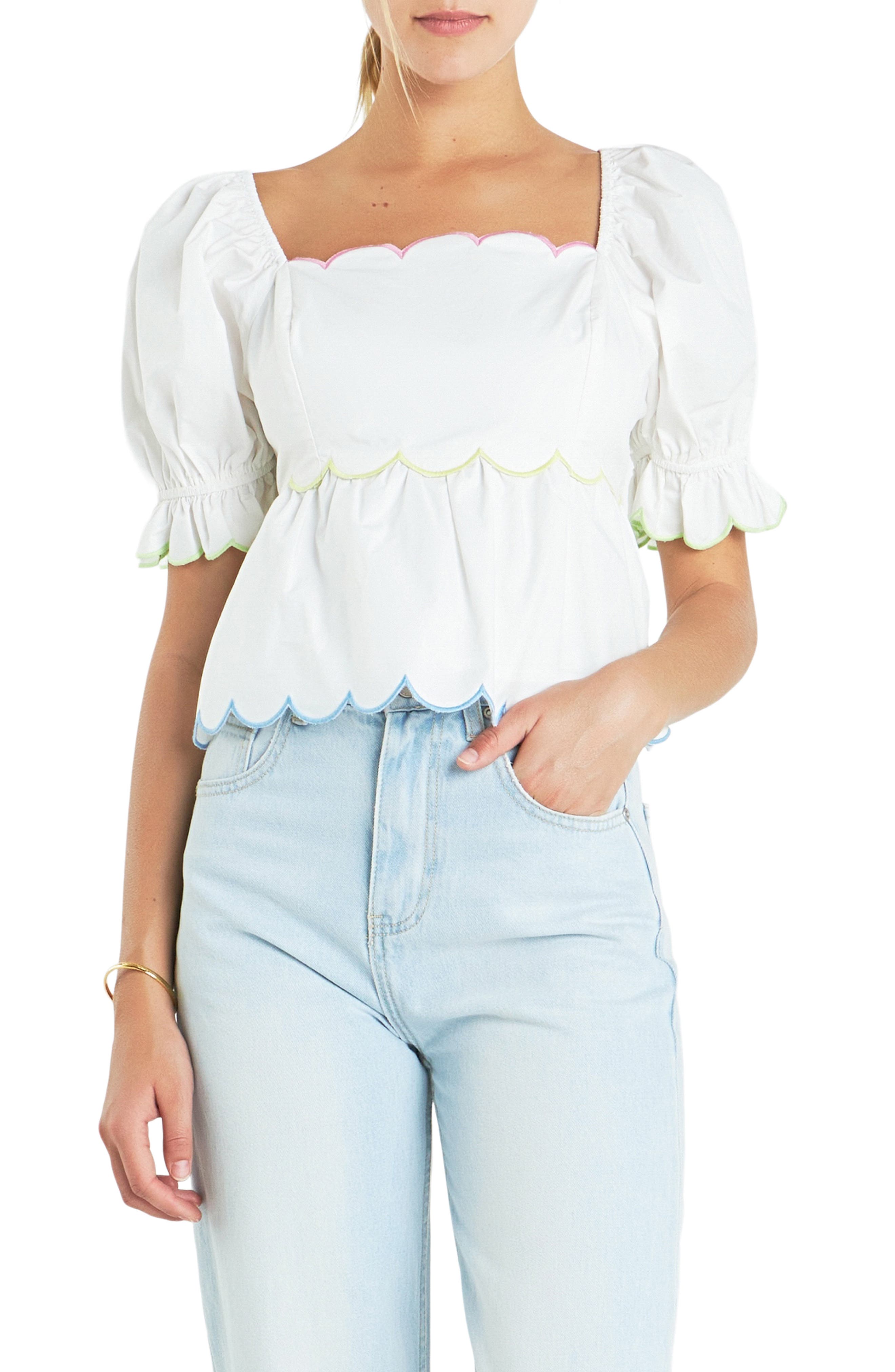 English Factory Scallop Cotton Peplum Top