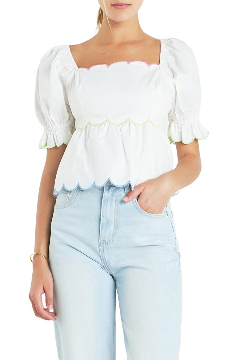 Scallop Cotton Peplum Top, Main, color, WHITE