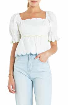 English Factory Scallop Cotton Peplum Top