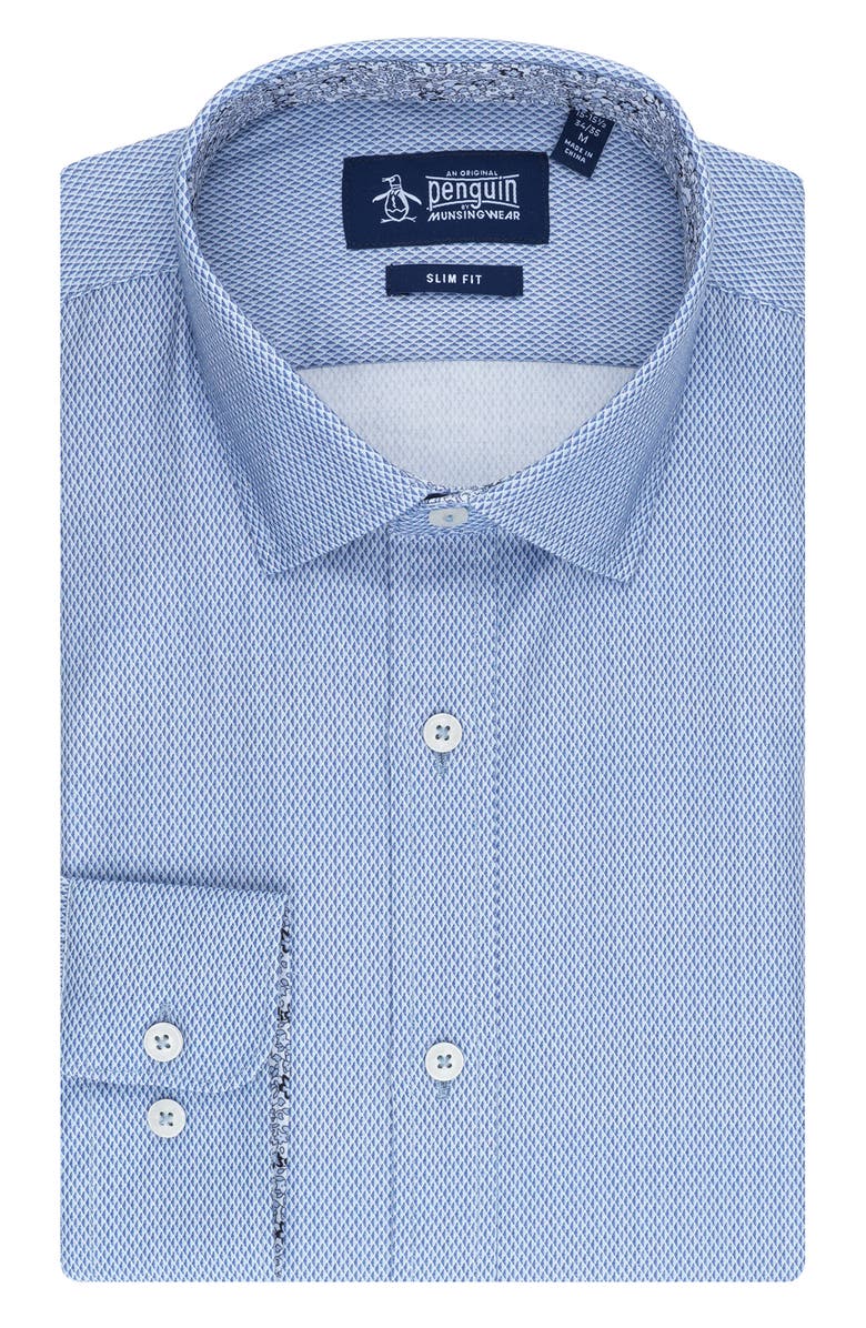 Original Penguin Slim Fit Diamond Texture Dress Shirt, Main, color, Blue