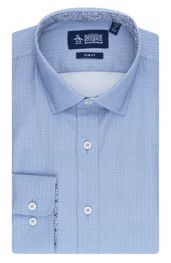Original Penguin Slim Fit Diamond Texture Dress Shirt In Blue