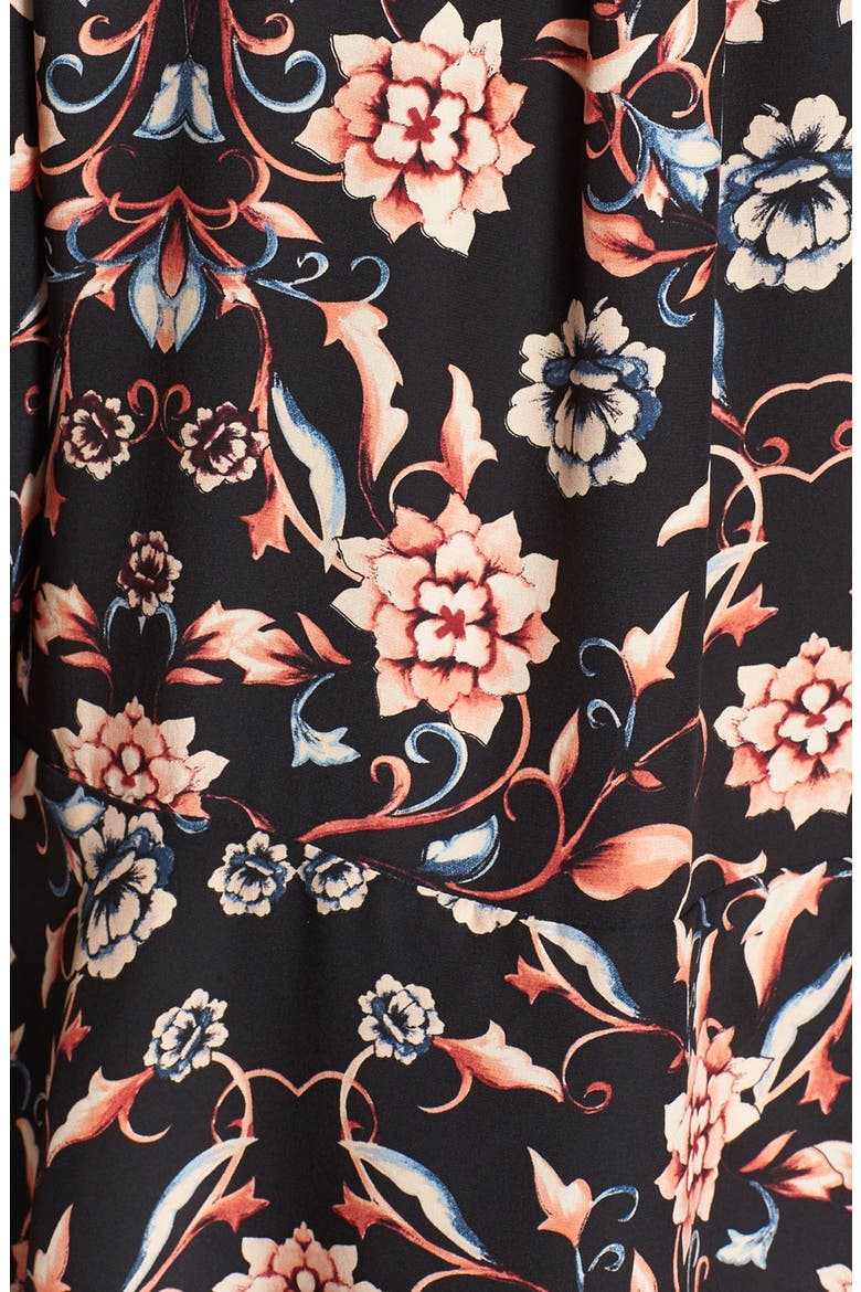 'Eden' Floral Print Silk Drop Waist Dress, Alternate, color, BOARDER EDELWEISS