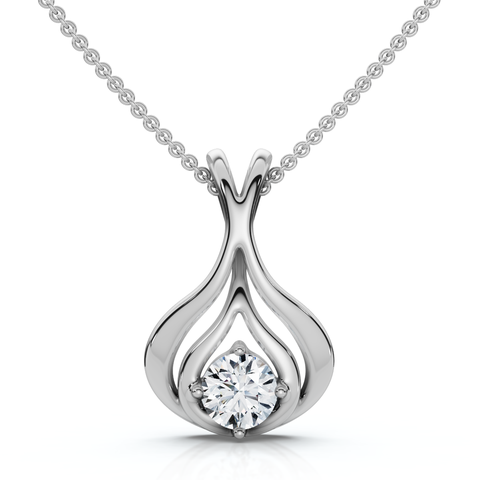 1/5Ct Solitaire Lotus Diamond Pendant 14k Gold 18" Necklace Lab Grown