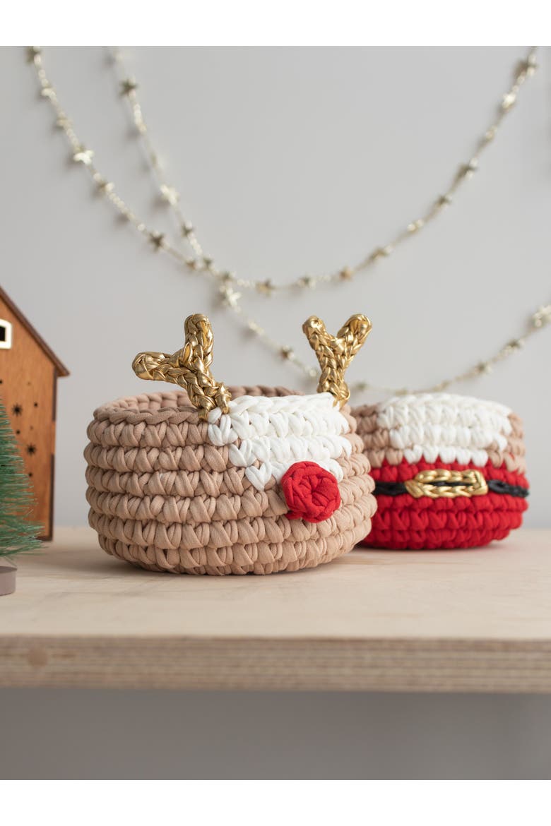 Christmas Deer and Santa Baskets, Alternate, color, White