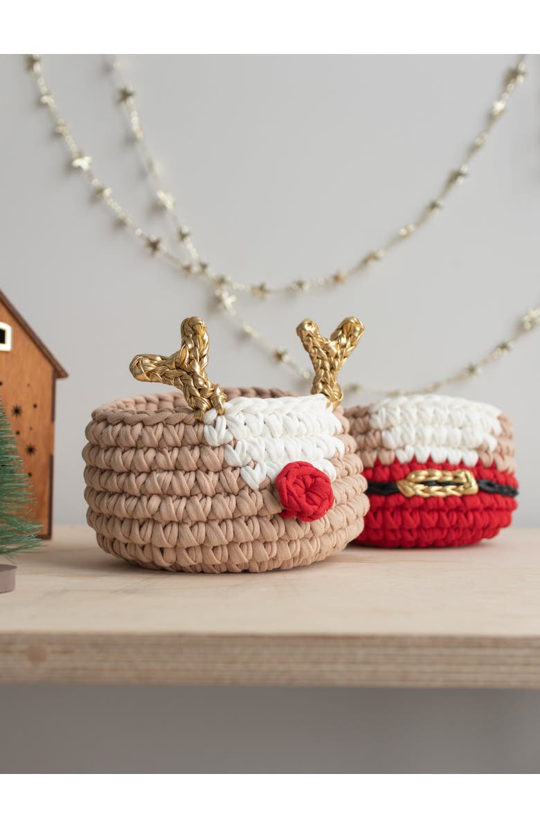 Anzy Home Christmas Deer and Santa Baskets, Alternate, color, White