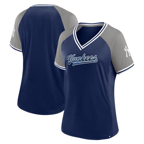 Women's Fanatics Branded Navy New York Yankees Glitz & Glam League Diva Raglan V-Neck T-Shirt