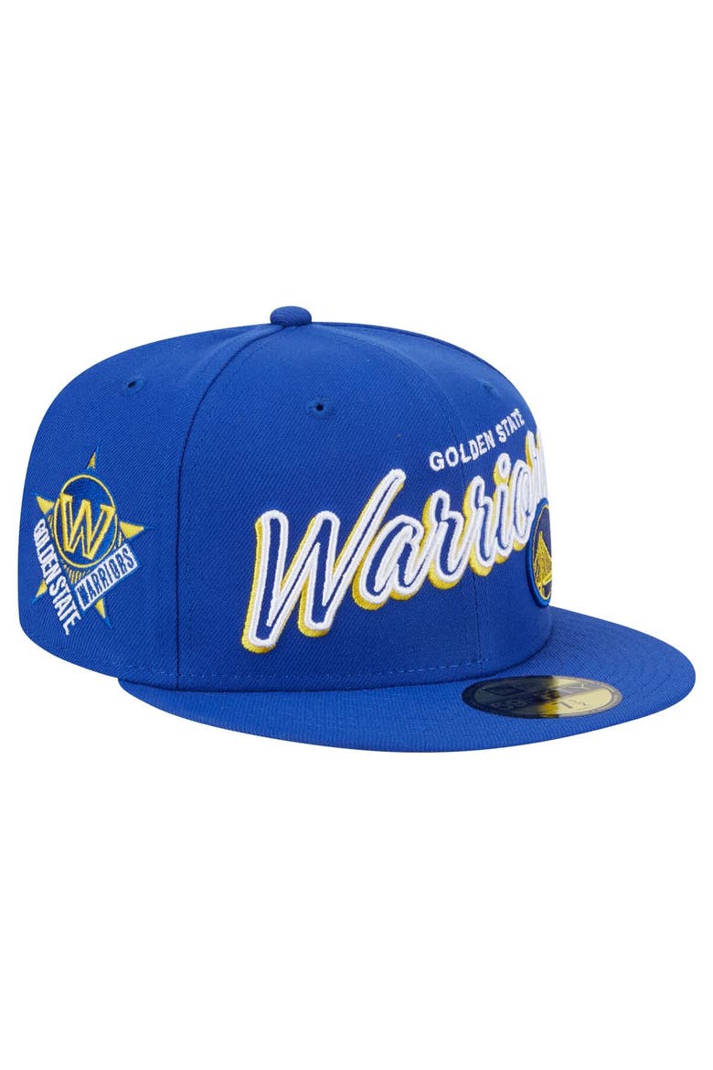 Men's New Era Royal Golden State Warriors Sport Night Script Sided 59FIFTY Fitted Hat, Main, color, Royal