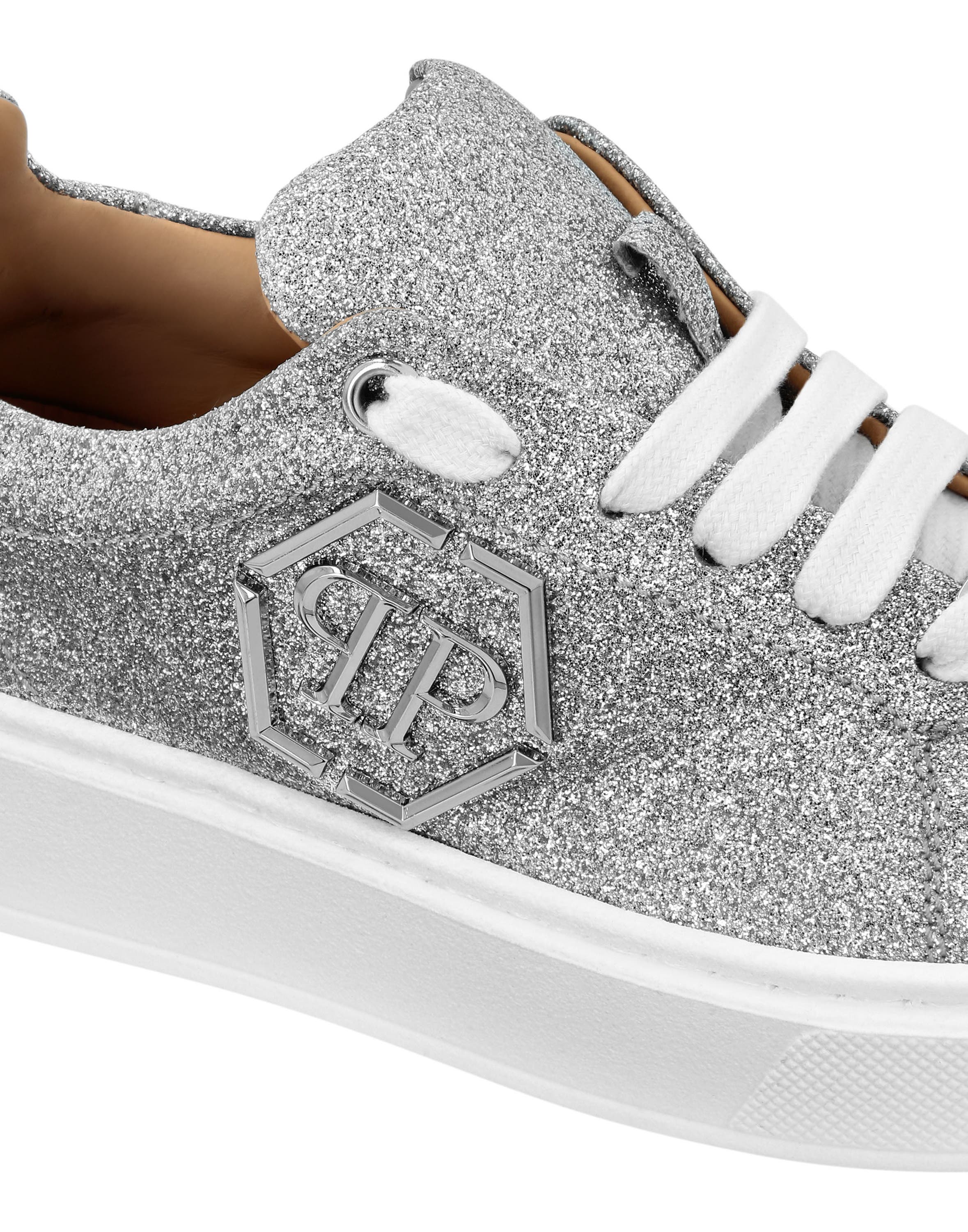 Glitter Lo-Top Sneakers Hexagon Girl, Alternate, color, Silver