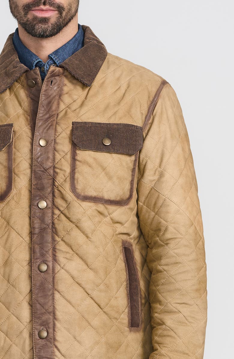 FLYNT Corduroy Trim Diamond Quilted Suede Jacket, Alternate, color, Flax