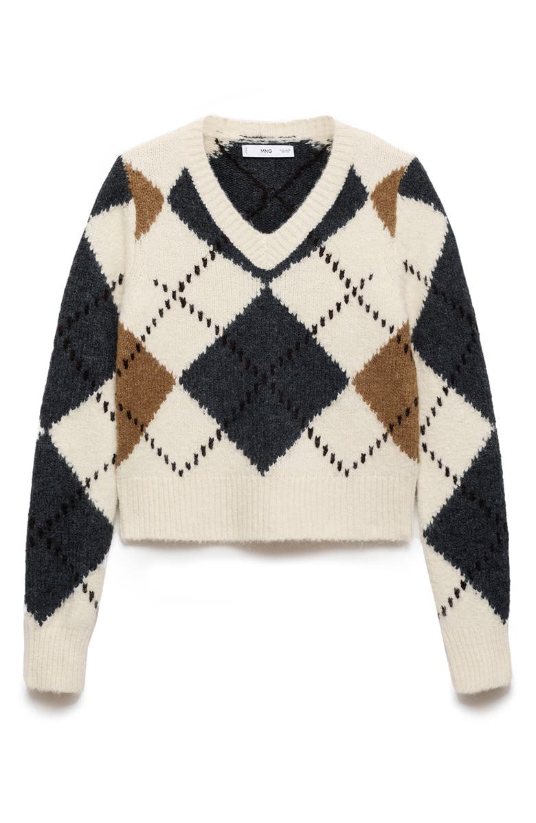 MANGO Argyle V-Neck Sweater, Alternate, color, 