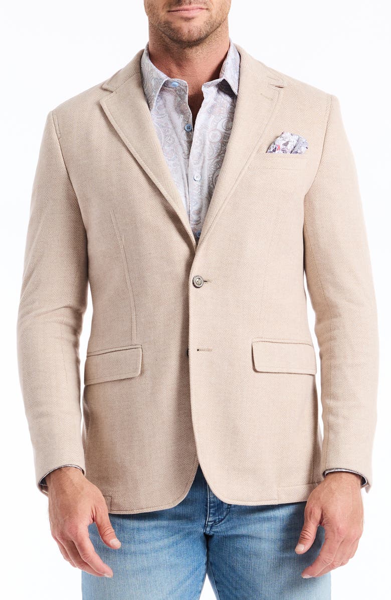 Robert Graham Jetset XV Tailored Fit Tan Knit Blazer with Removable Hooded Bib, Alternate, color, Oatmeal